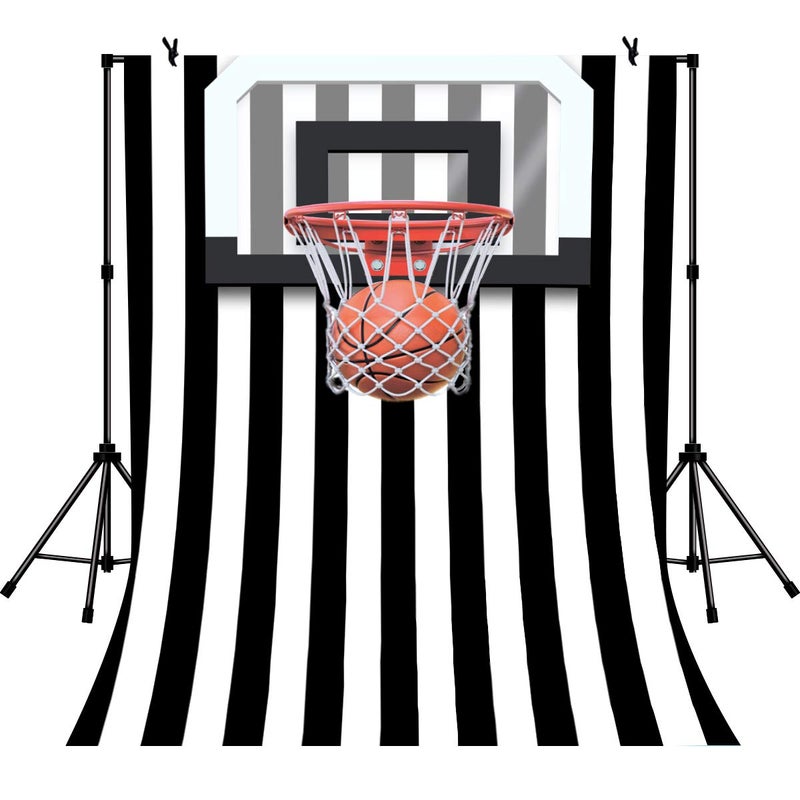 LYLYCTY Black and White Stripe Backdrop for Sports Basketball Theme Birthday Party Ideas Decortion Video Studio Photo Booth Prop - Image 1